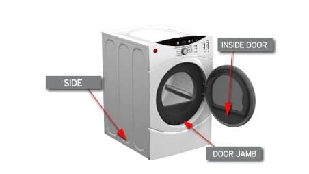 Dryer model number location — inside the door frame