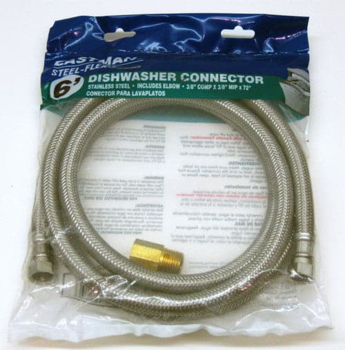 48365 Dishwasher Water Supply Connector 6' Stainless Steel SS Line w/ Elbow