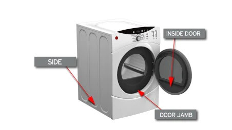 Dryer model number location — inside the door frame